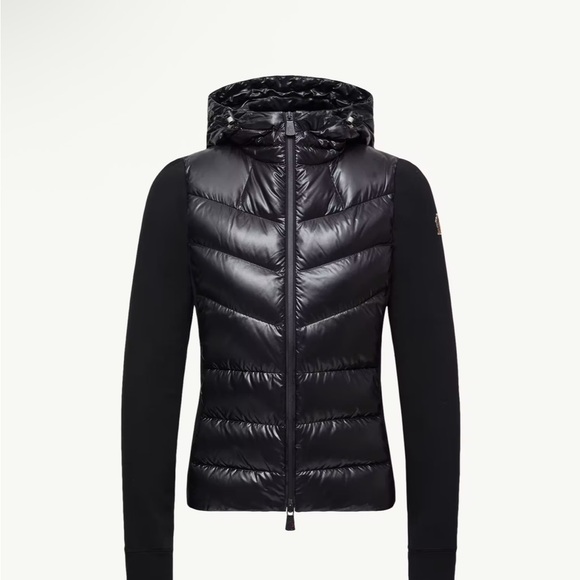 NWT Moncler Grenoble Glossy Black and Fleece Zip Up Cardigan